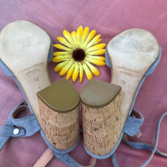 🩷 Sigerson Morrison; Paulina Slate Blue Suede Ankle Wrap Cork Sandals; Sz. 7.5! - Picture 9 of 12